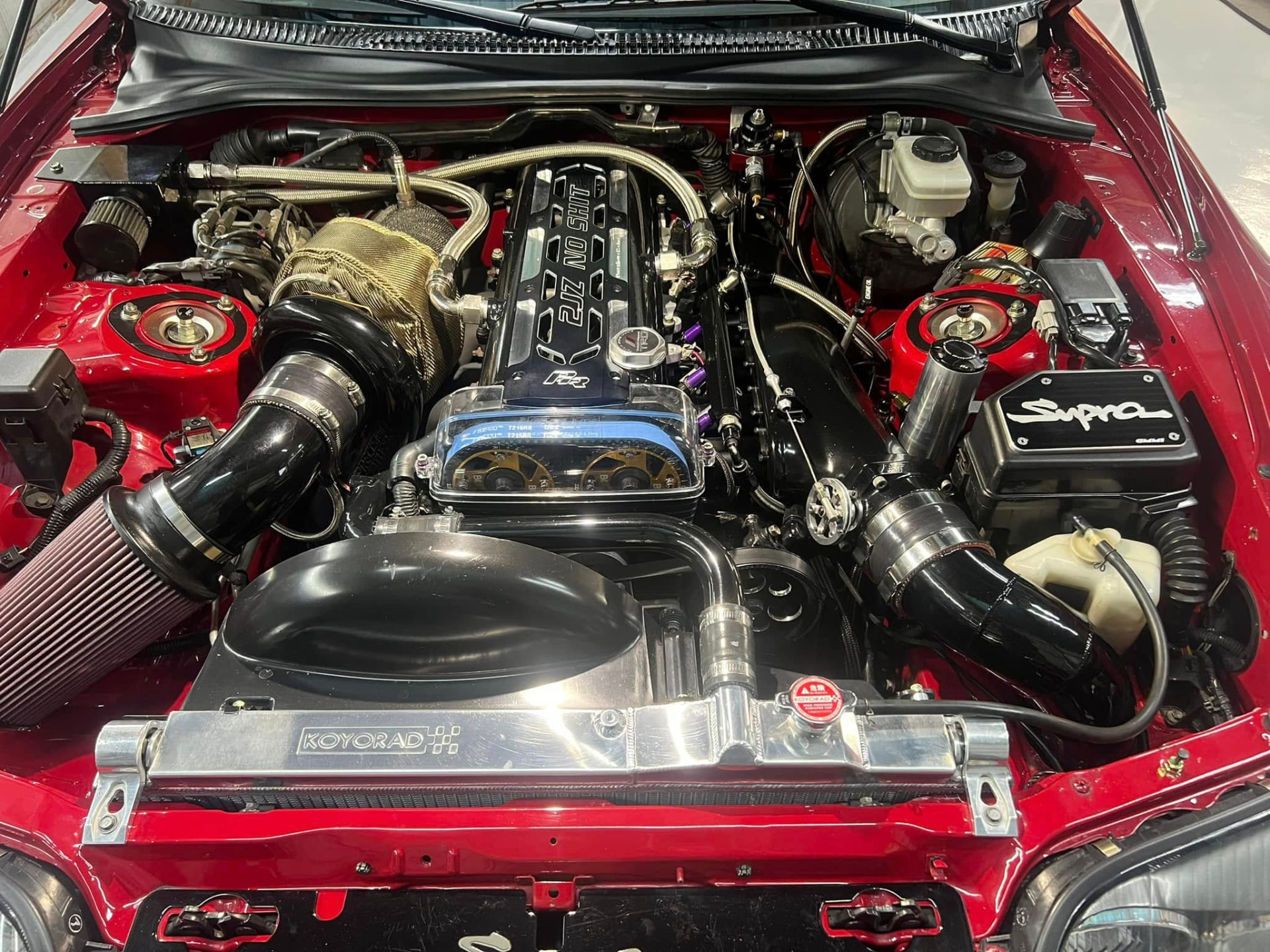1000+ whp MK4 Supra engine bay with a Rhino-built engine